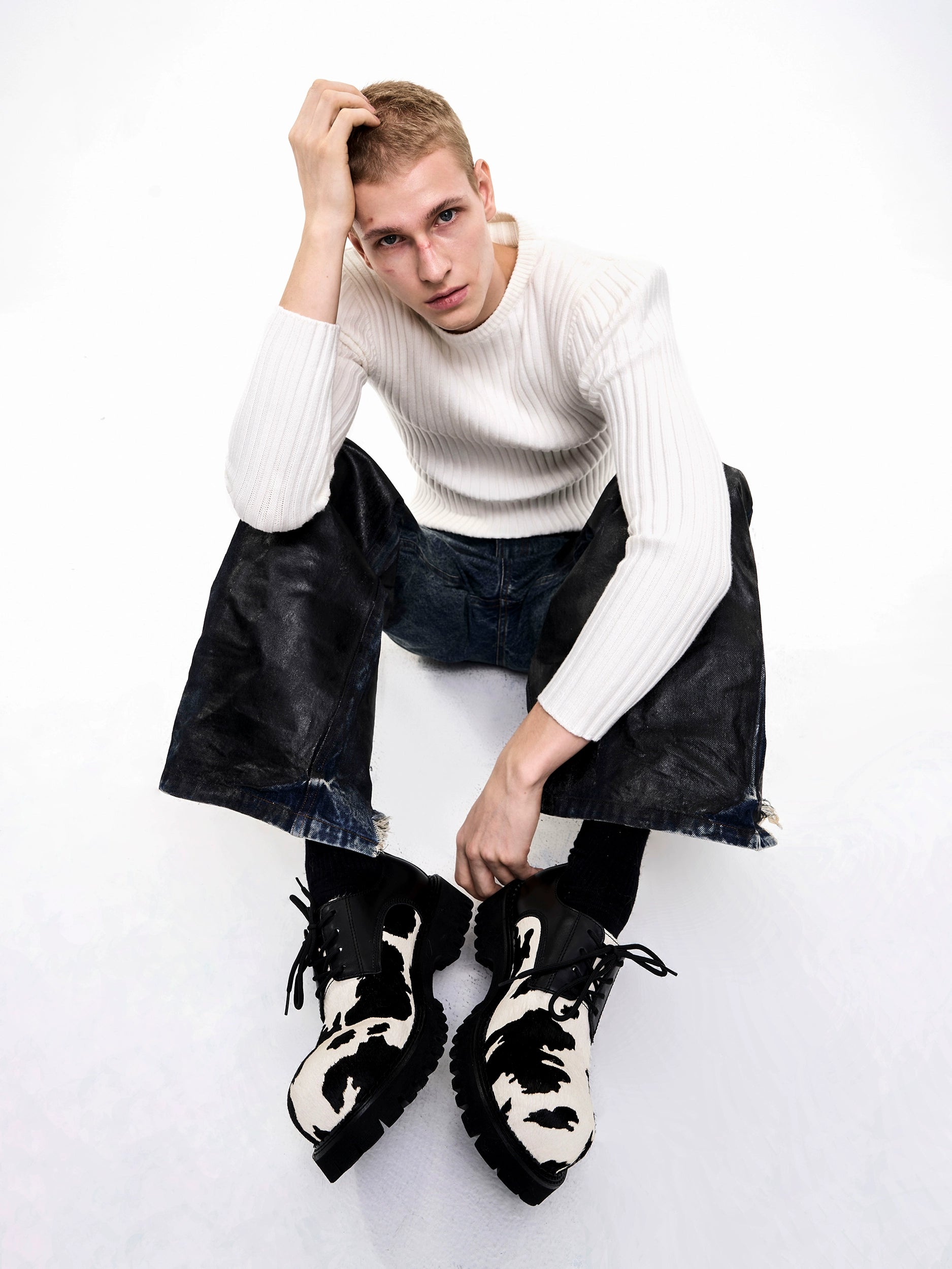 Cow Print Chunky Derby Shoes