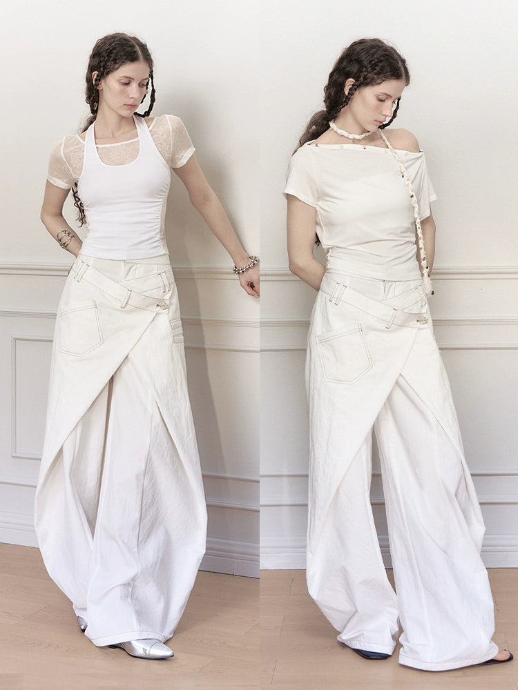 Asymmetrical Wrap Wide Leg Jeans