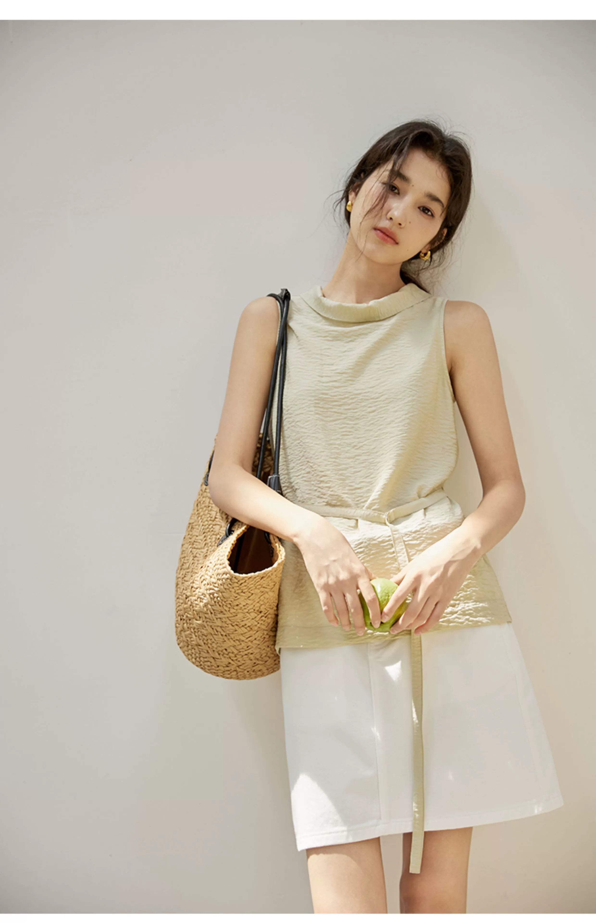 Sleeveless Light Pink Belted Top