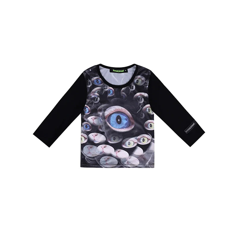 PINKSPINK Surreal Eyes Long Sleeve Top - Black Multi