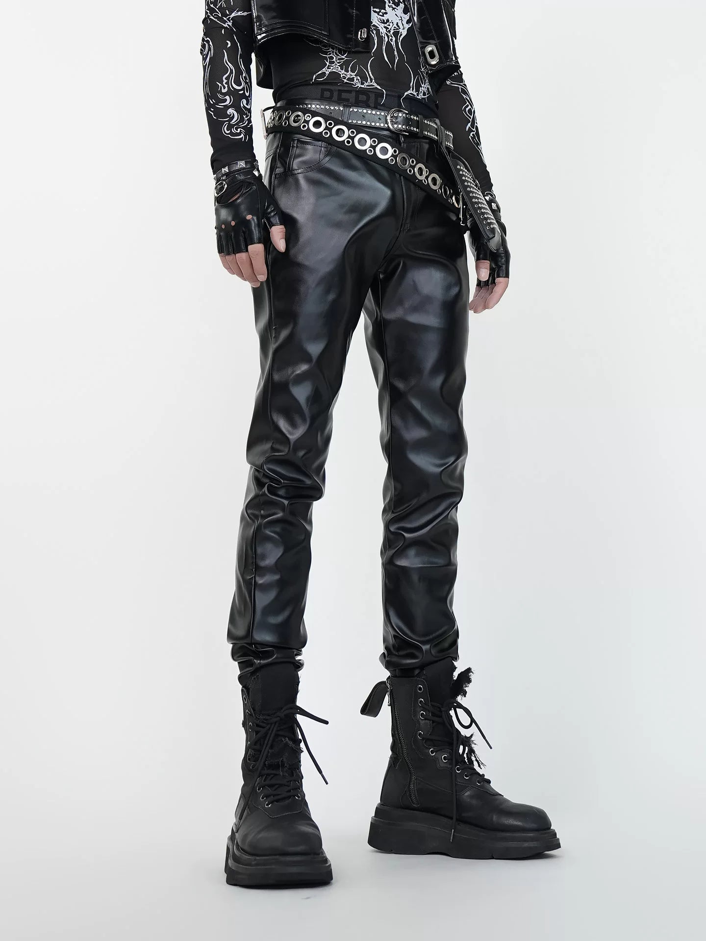Nightcrawler Faux‑Leather Combat Pants