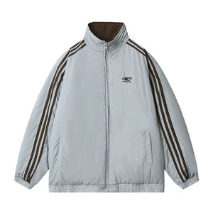 Contrast Collar Brown Bomber Jacket