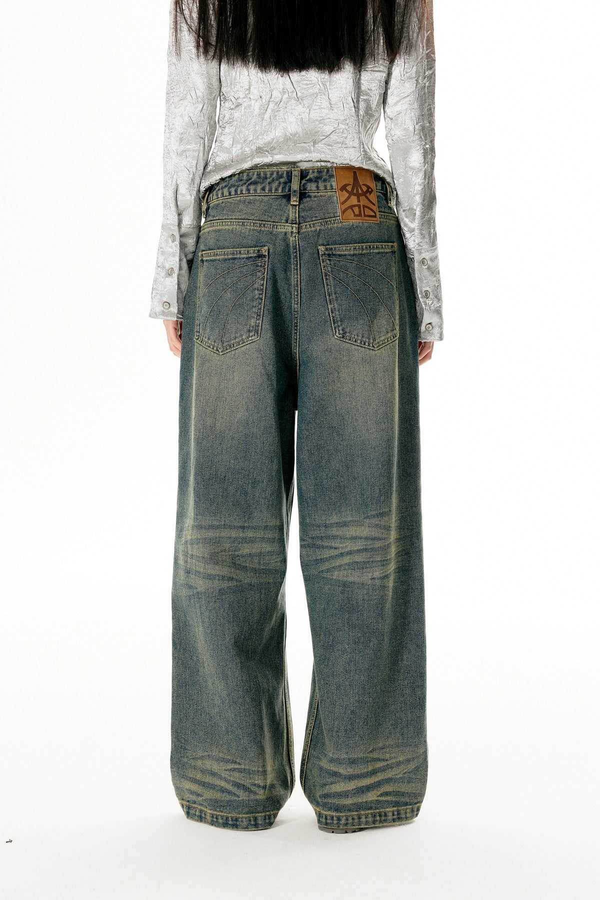 Vintage Firework Distressed Jeans With Relaxed Straight Fit - chiclara