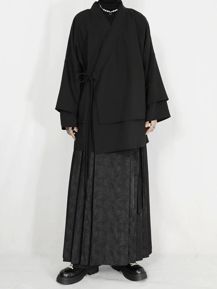 Black Jacquard Pleated Horse-Face Skirt
