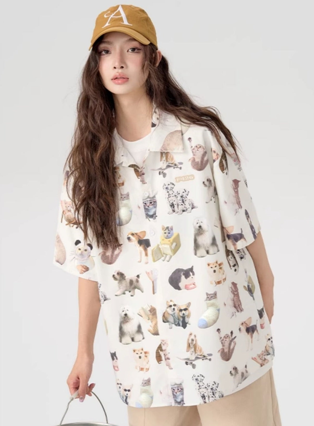 Fun Spoof Cat and Dog Print Shirt - chiclara