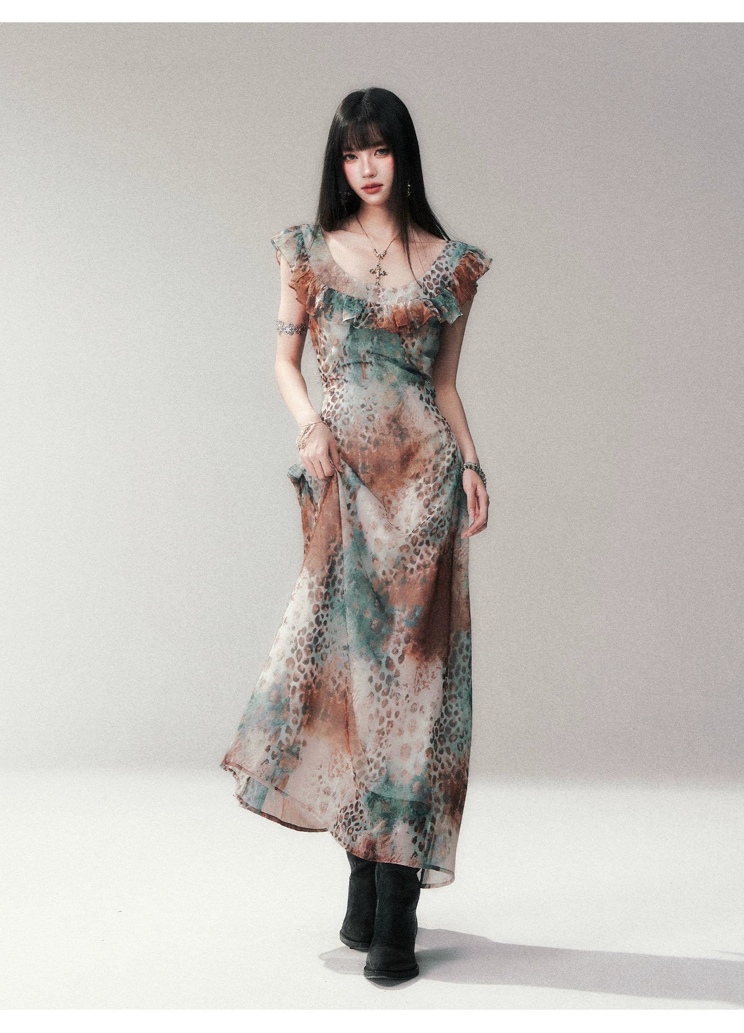 Savanna Mist Ruffle Maxi Dress