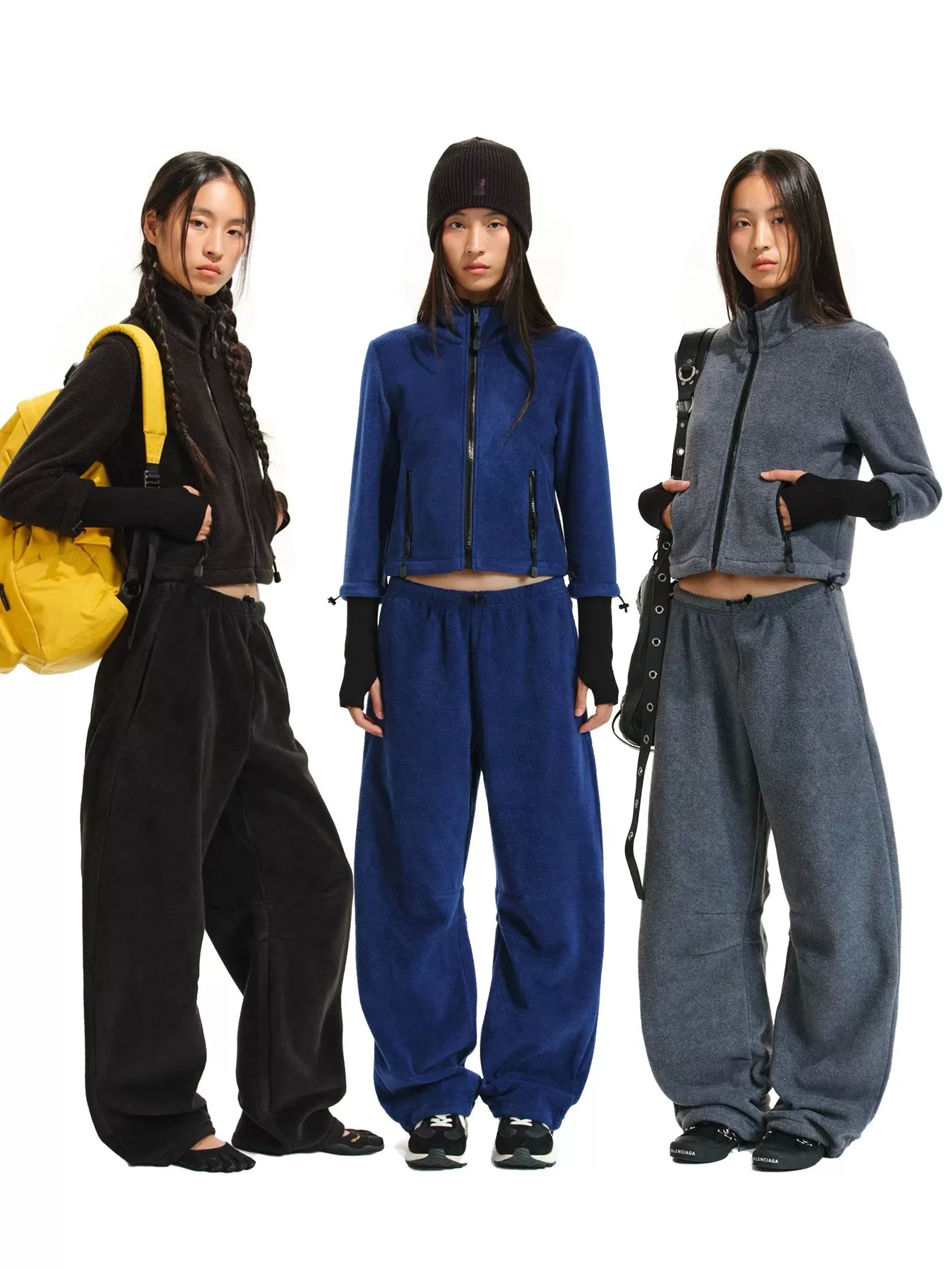 Fleece Short Warm Jacket / Curved Knife Pants Set