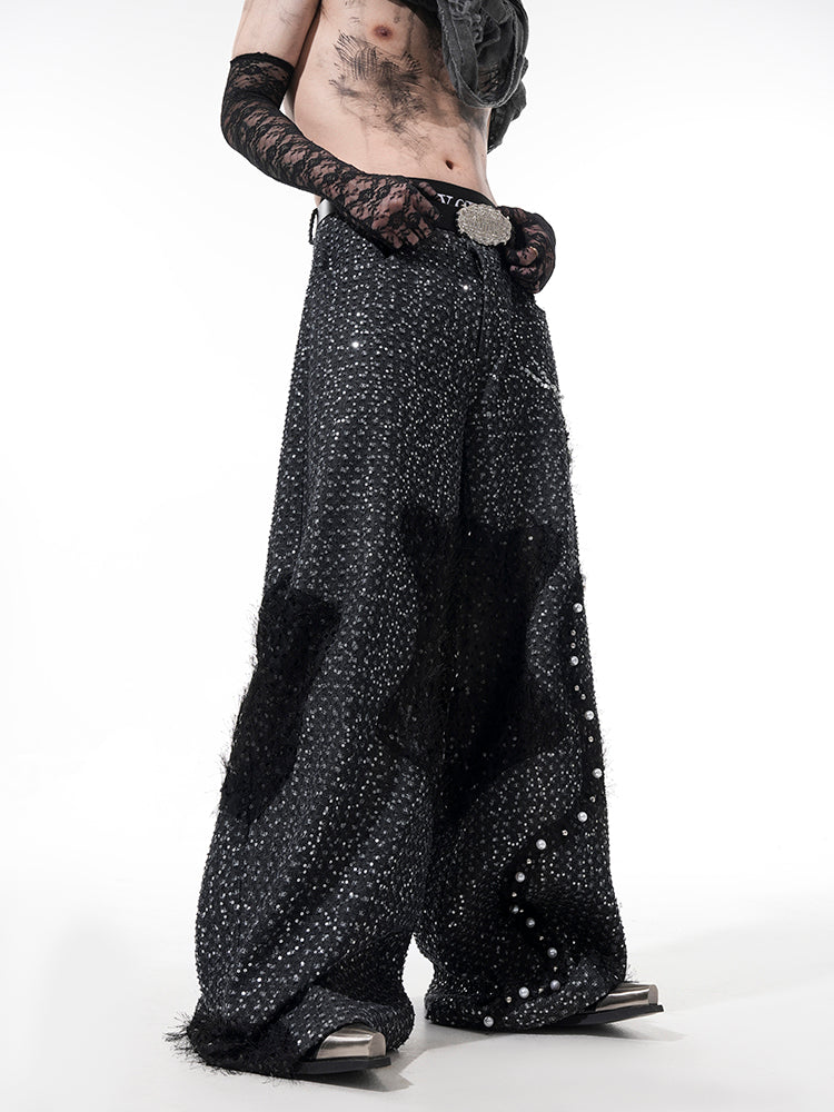 Glitter Pearl Mix Wide-Leg Pants