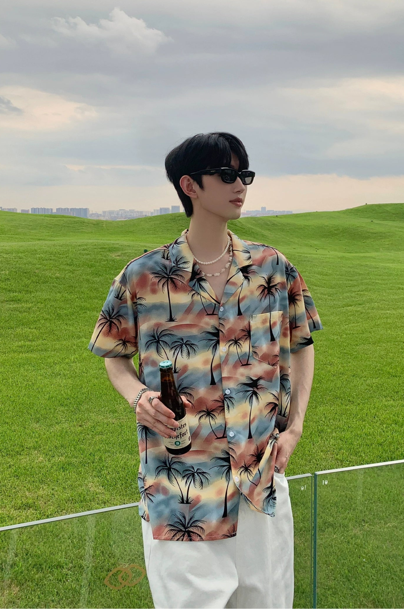 Tropical Sunset Palm Tree Print Shirt