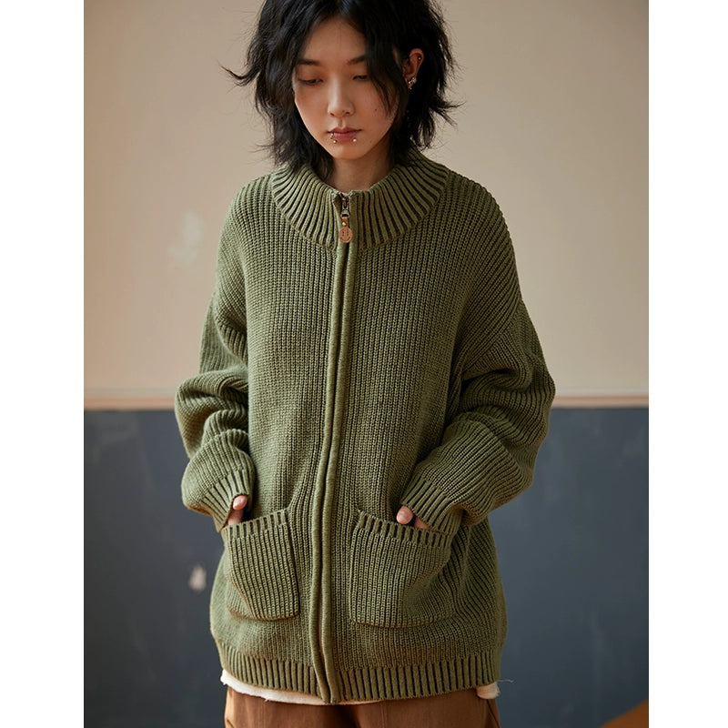 octopusme Chunky Knit Zip-Up Cardigan