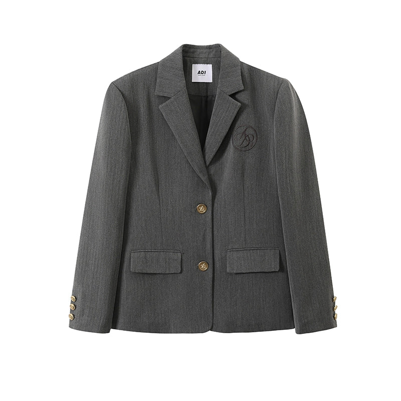 Classic Two-Button Blazer: Tailored Suit Jacket with Embroidered Logo