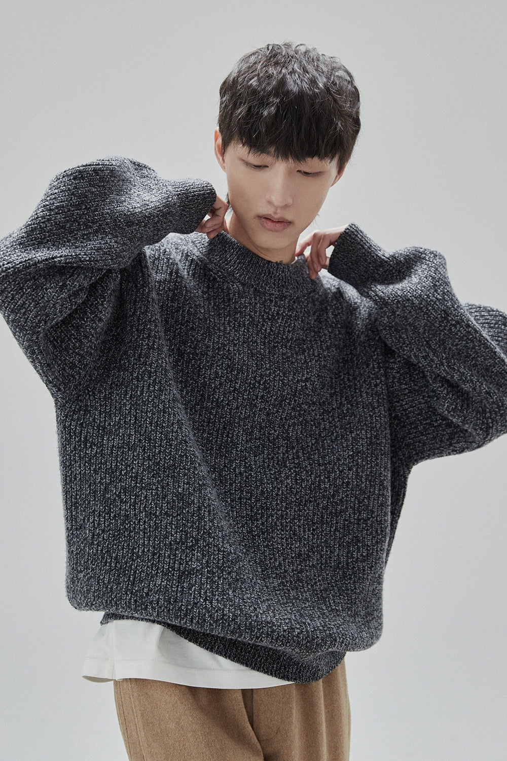 Wide-Sleeve Oversized Crew Neck Sweater