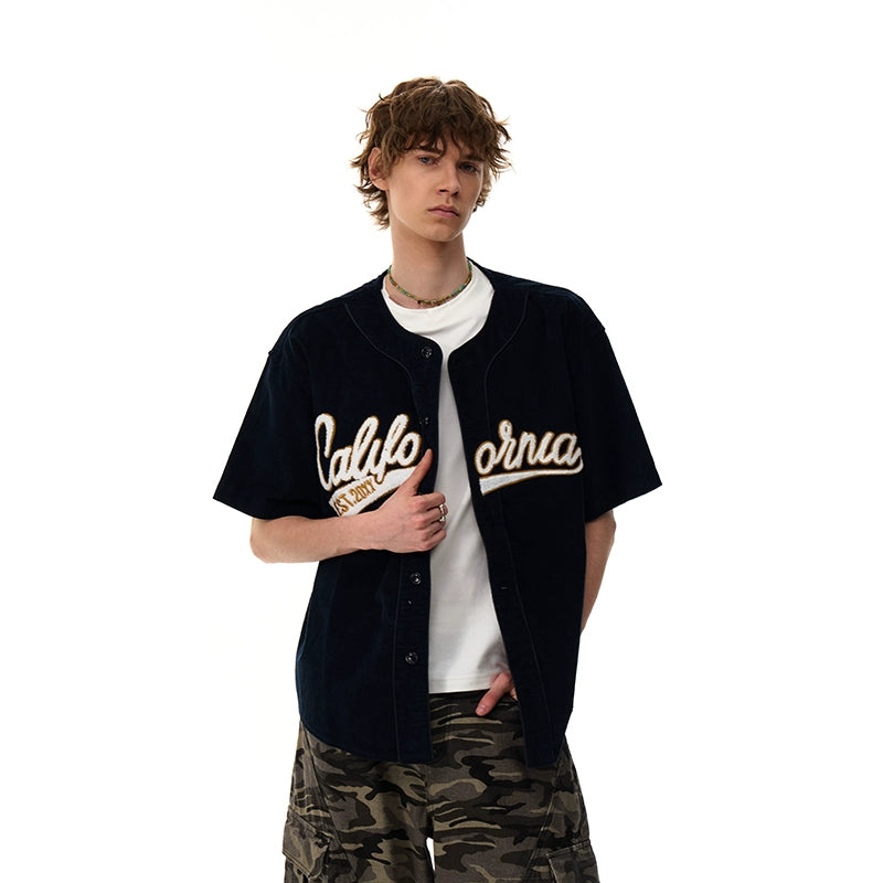 Cali Script Corduroy Baseball Shirt