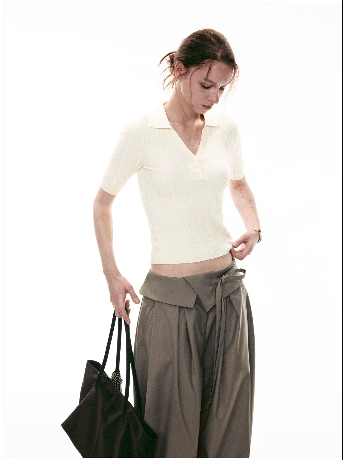 Stone Sonata Ribbed Polo Knit Top