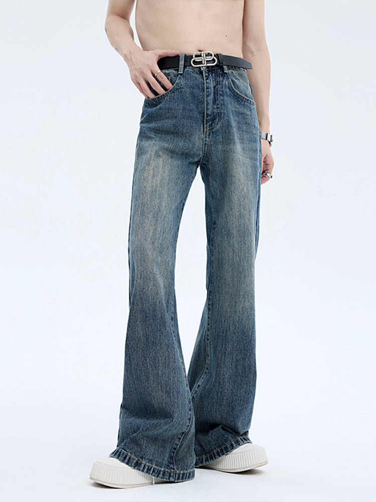 Washed Wide-Leg Flared Denim Jeans