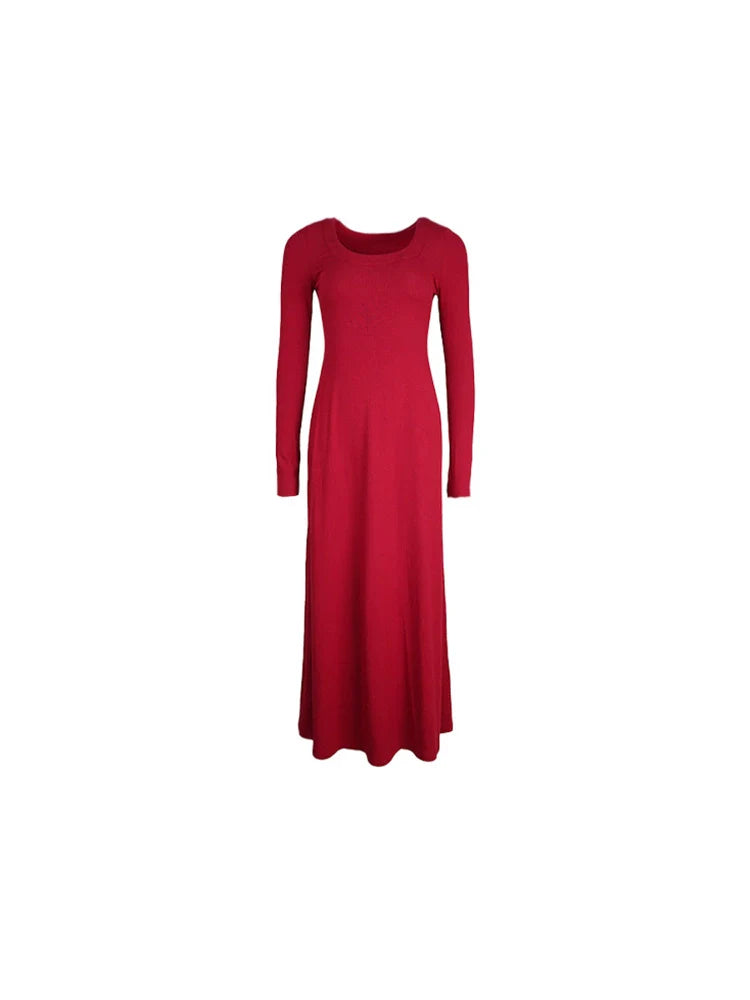 U-Neck Long Sleeve Maxi Dress