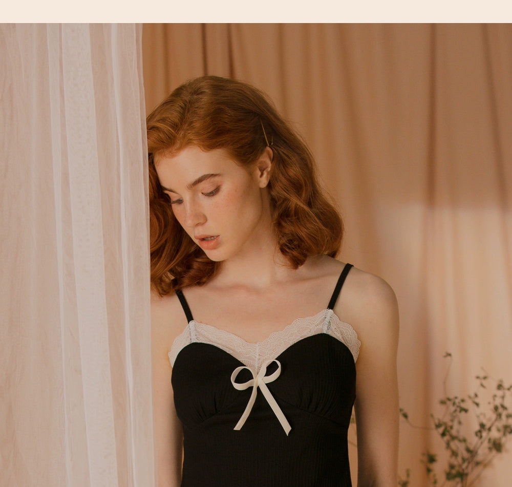 Black One-Piece Swimsuit with Bow Detail