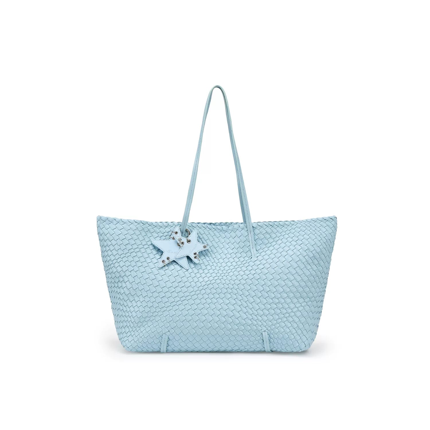 Metallic Woven Wide Commuter Tote - Powder Blue