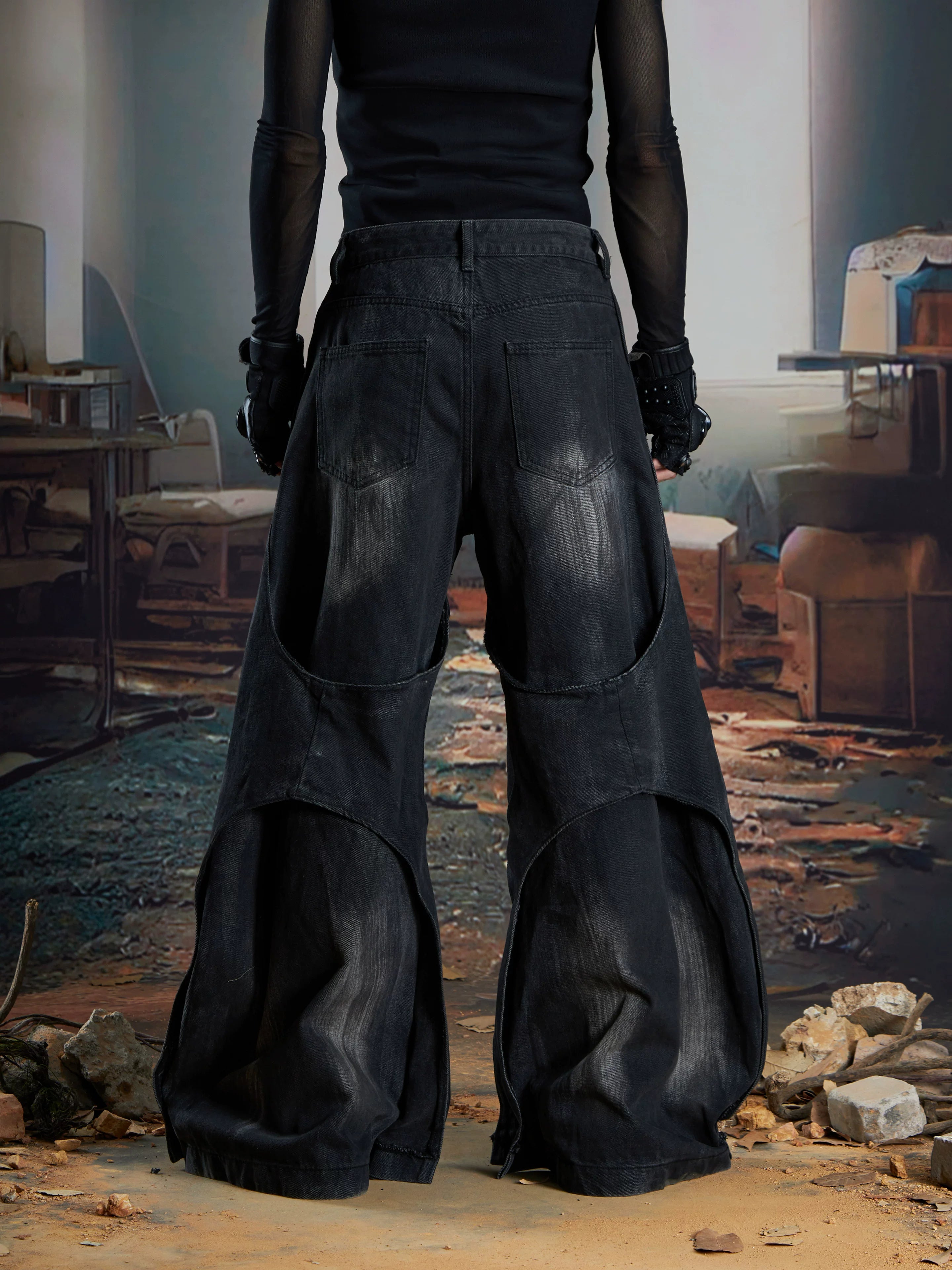 Obsidian Rift Shredded Flare Denim Pants