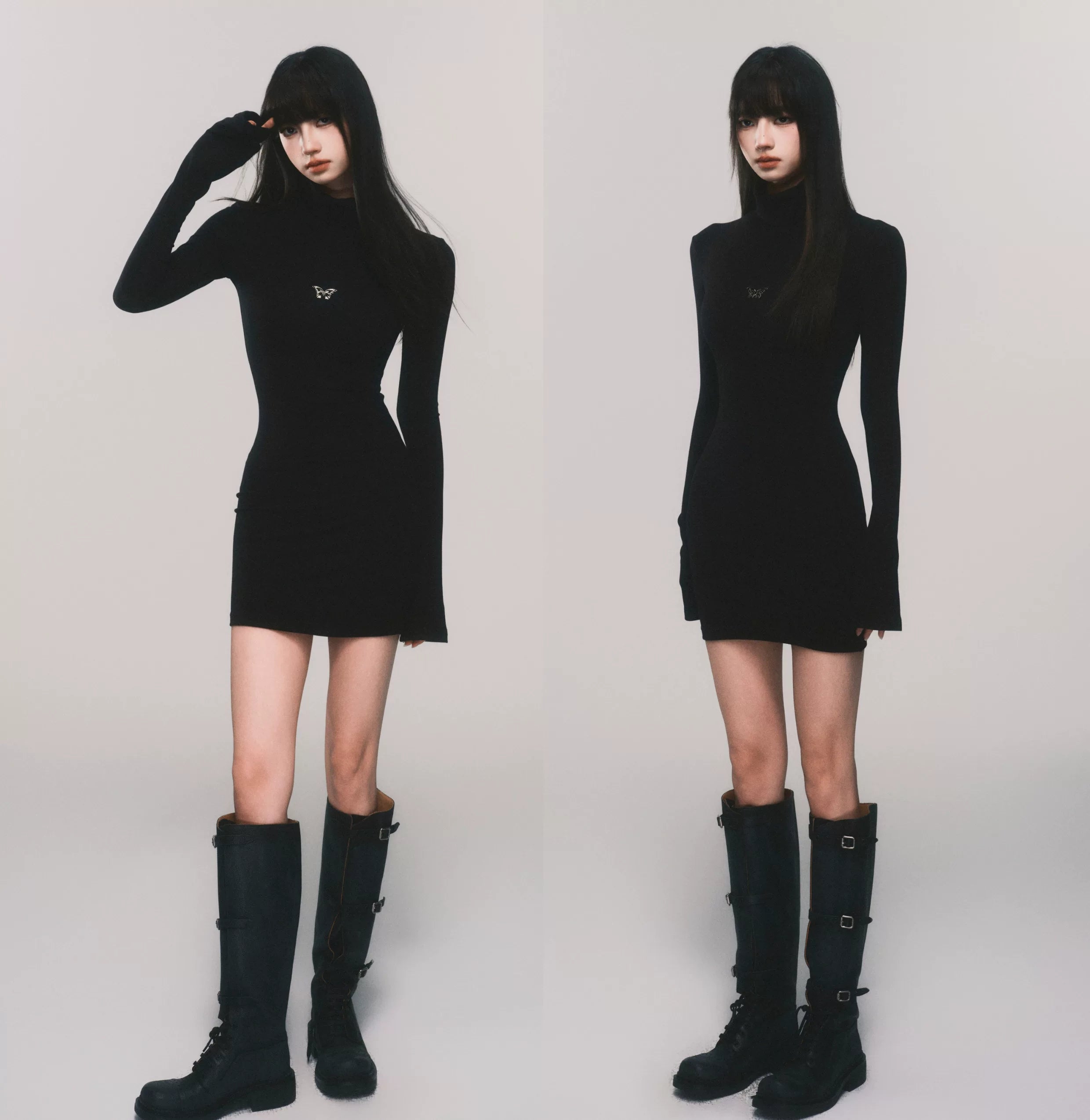 Seraphic Silhouette Butterfly Turtleneck Maxi Dress