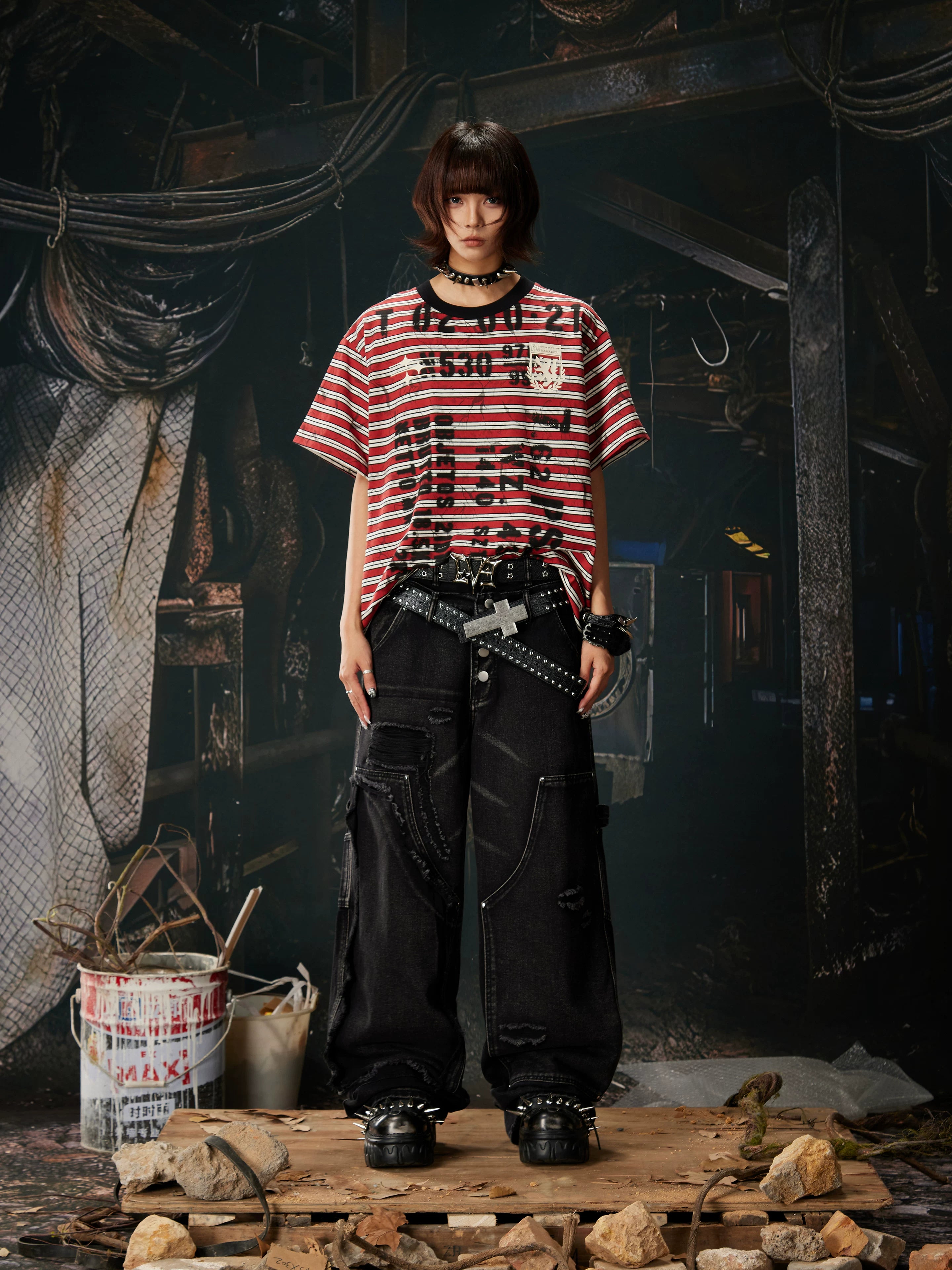 Cipher Stripe Graffiti Script Tee
