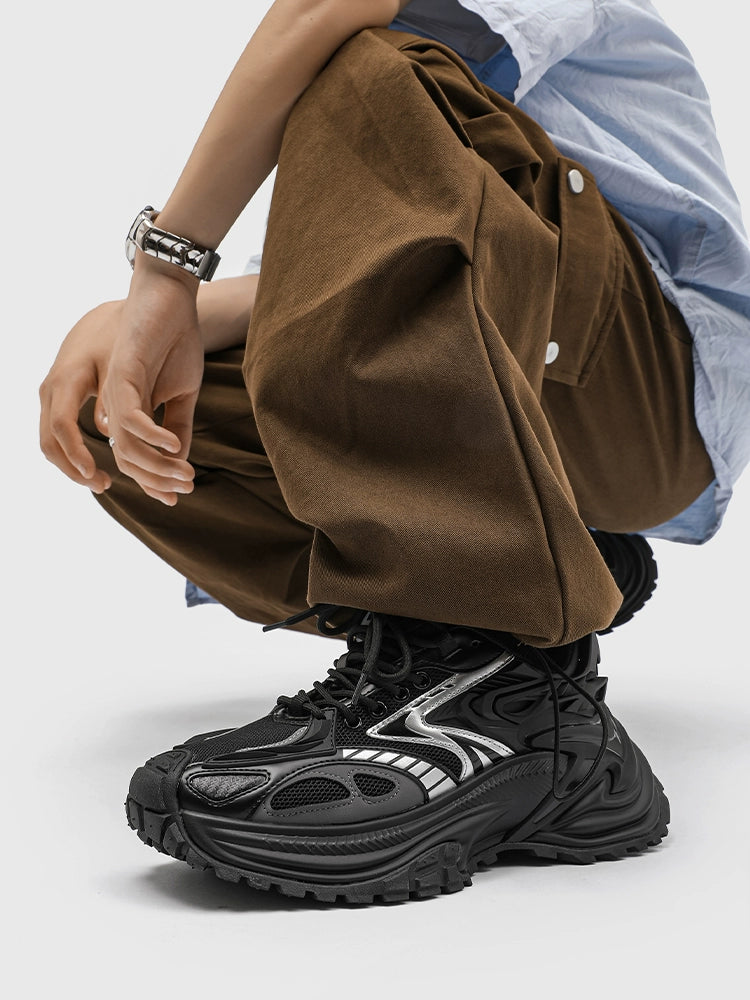Bold Chunky Futuristic Sneakers with Silver Accents
