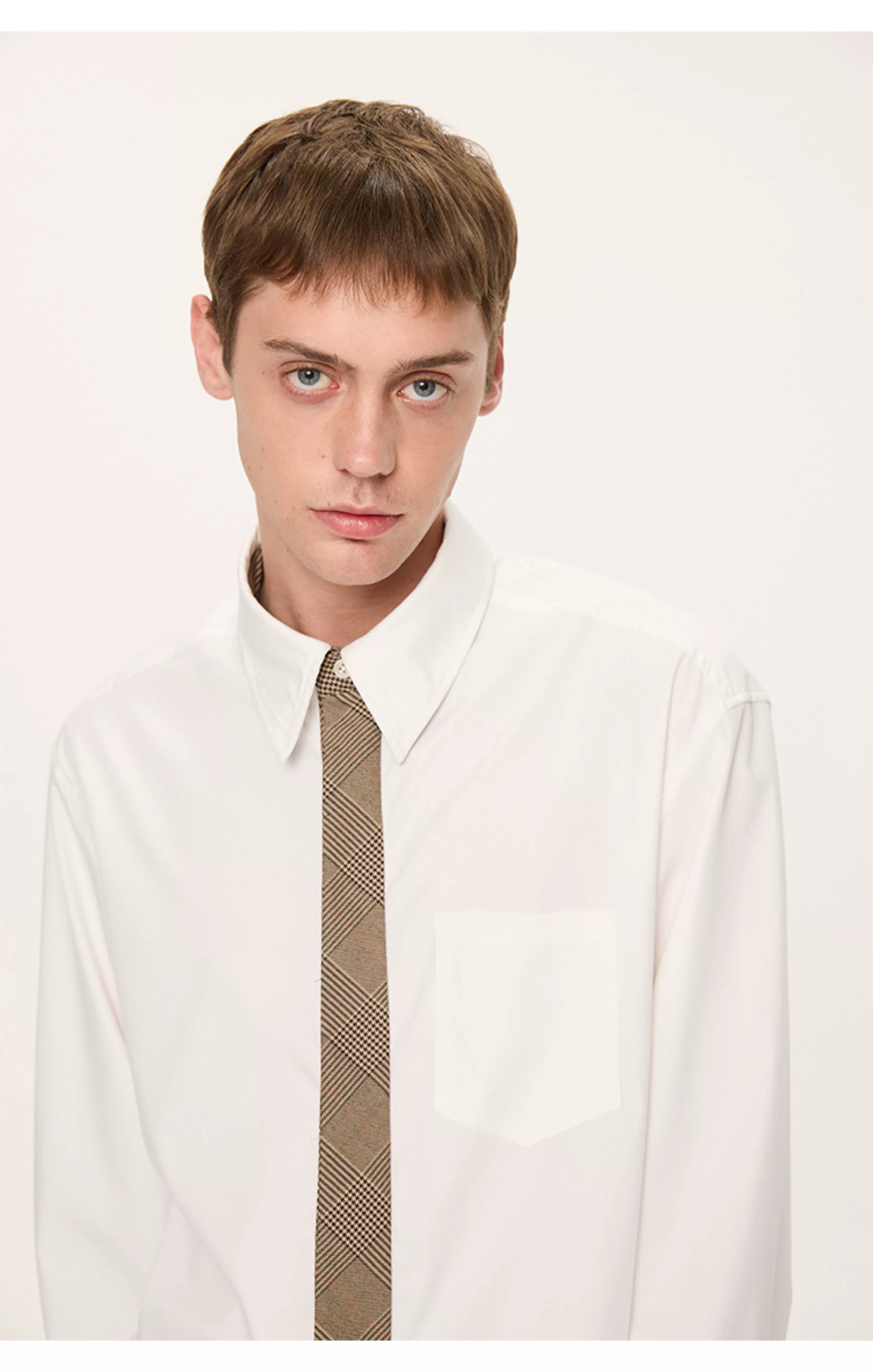 Contrast Collar Shirt and Tie Set
