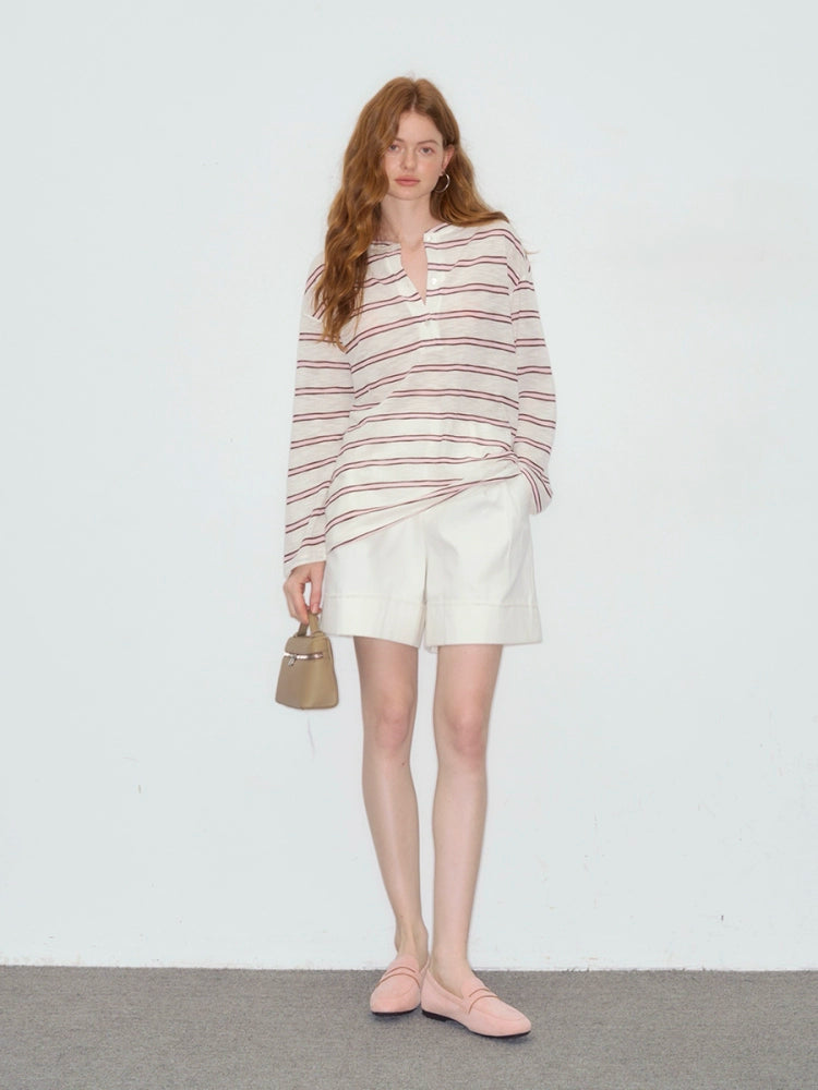 Striped V-Neck Long Sleeve Sweatshirt
