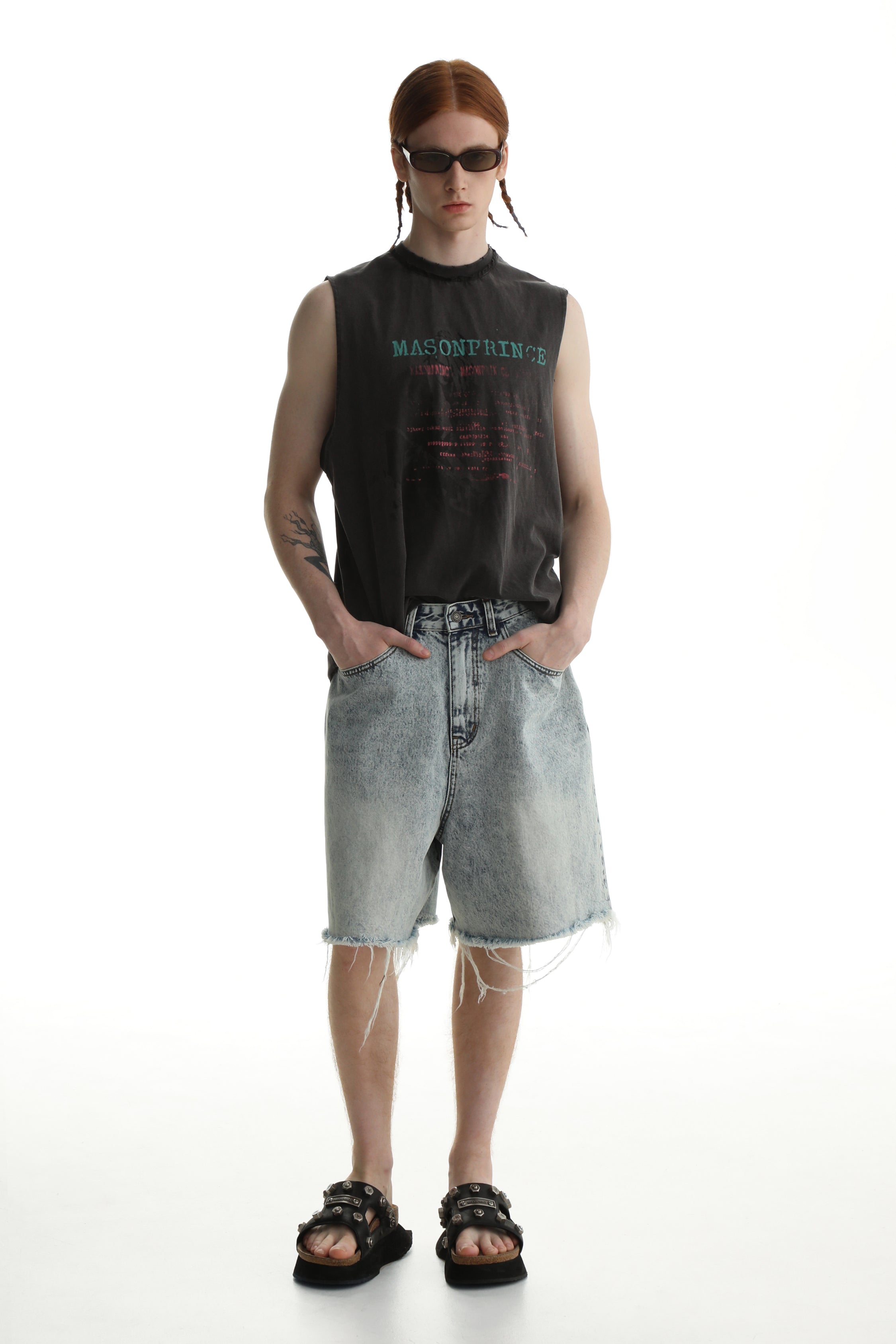 Denim Shorts & Jeans Set with Faded Raw Edges - chiclara