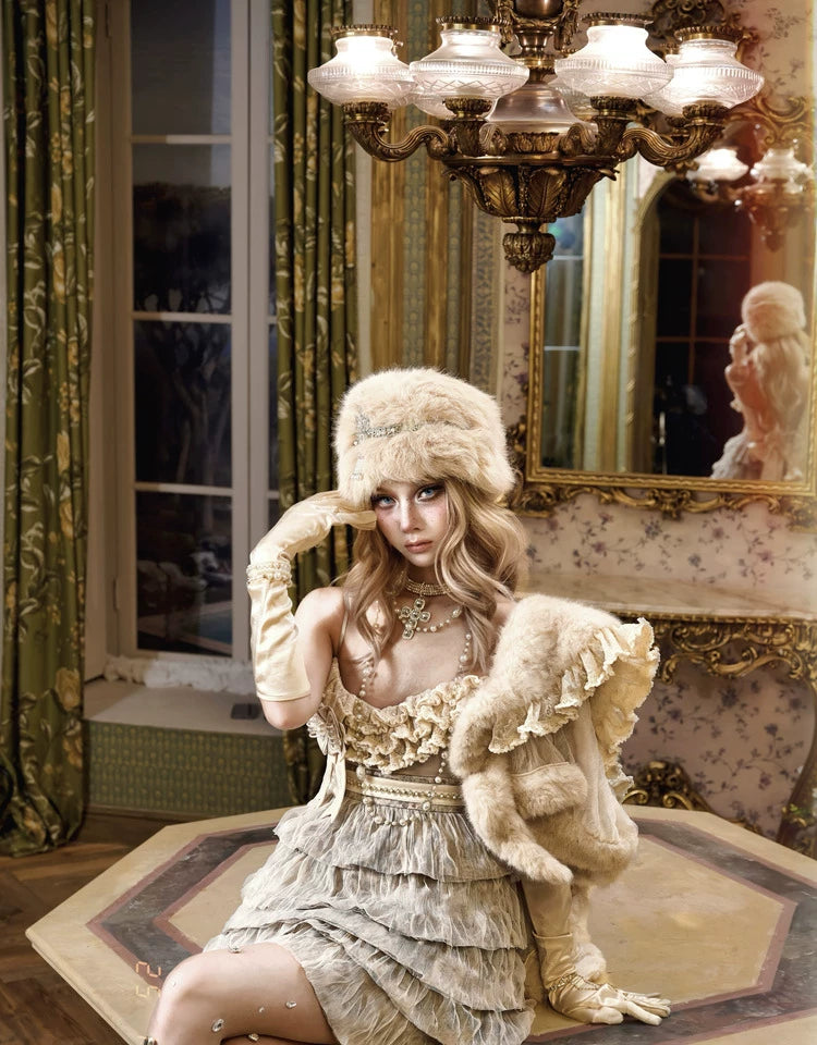 Ivory Faux Fur Lace Capelet