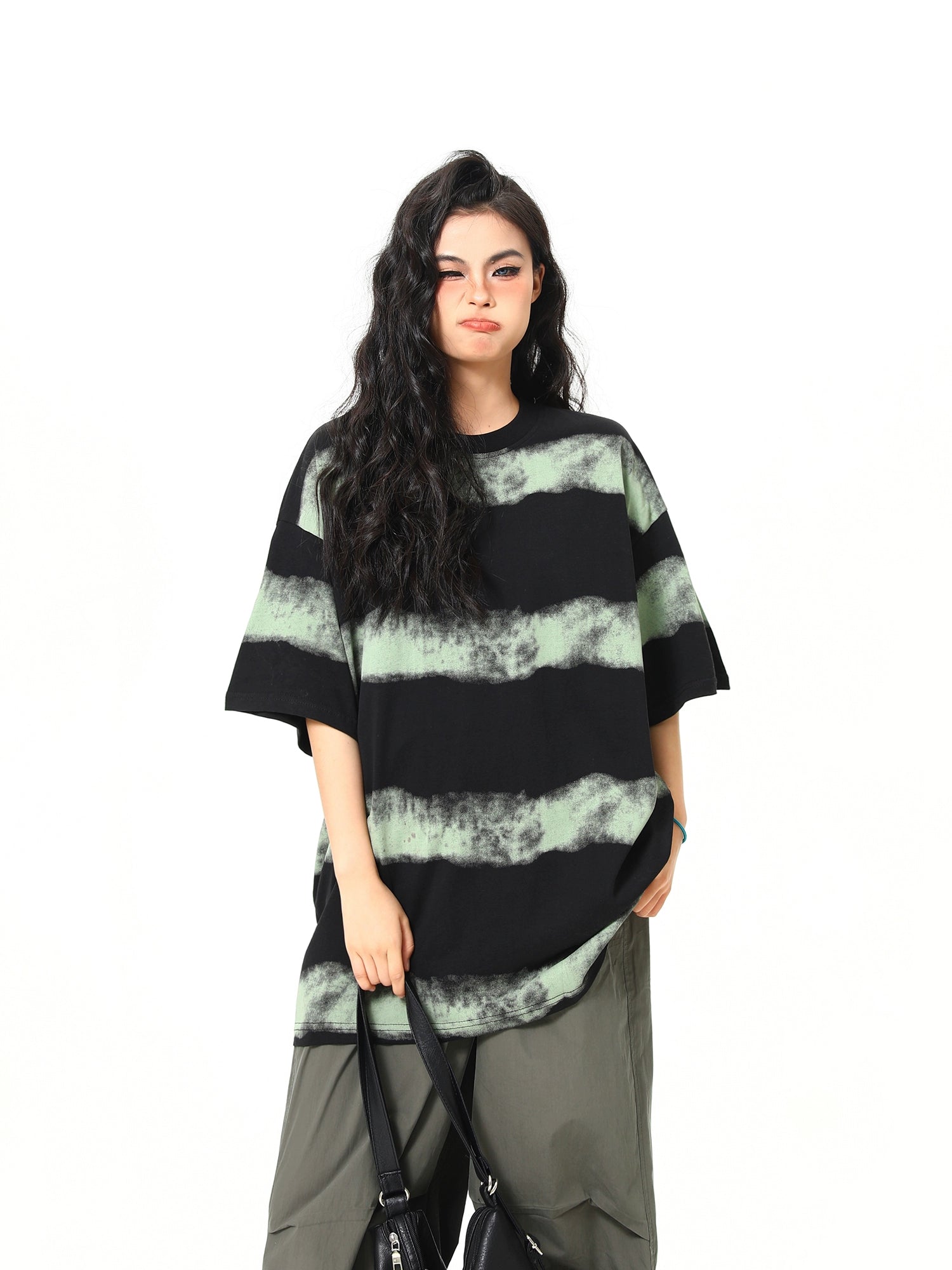 Acid Wash Striped Oversized Tee