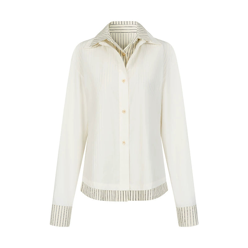 Striped Contrast-Collar Cotton Blend Shirt