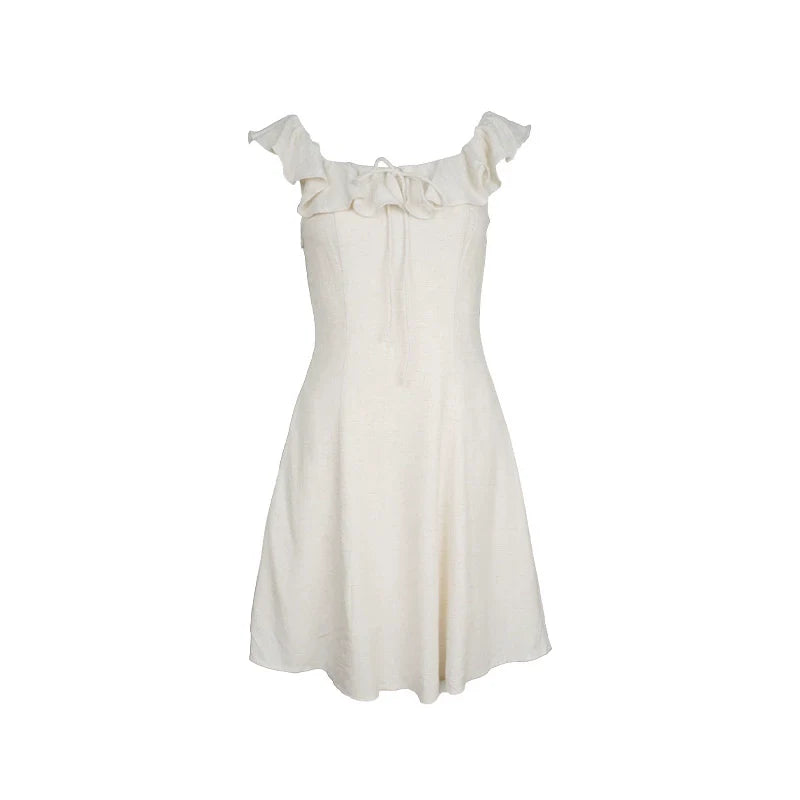 White Ruffle Sleeveless Mini Dress