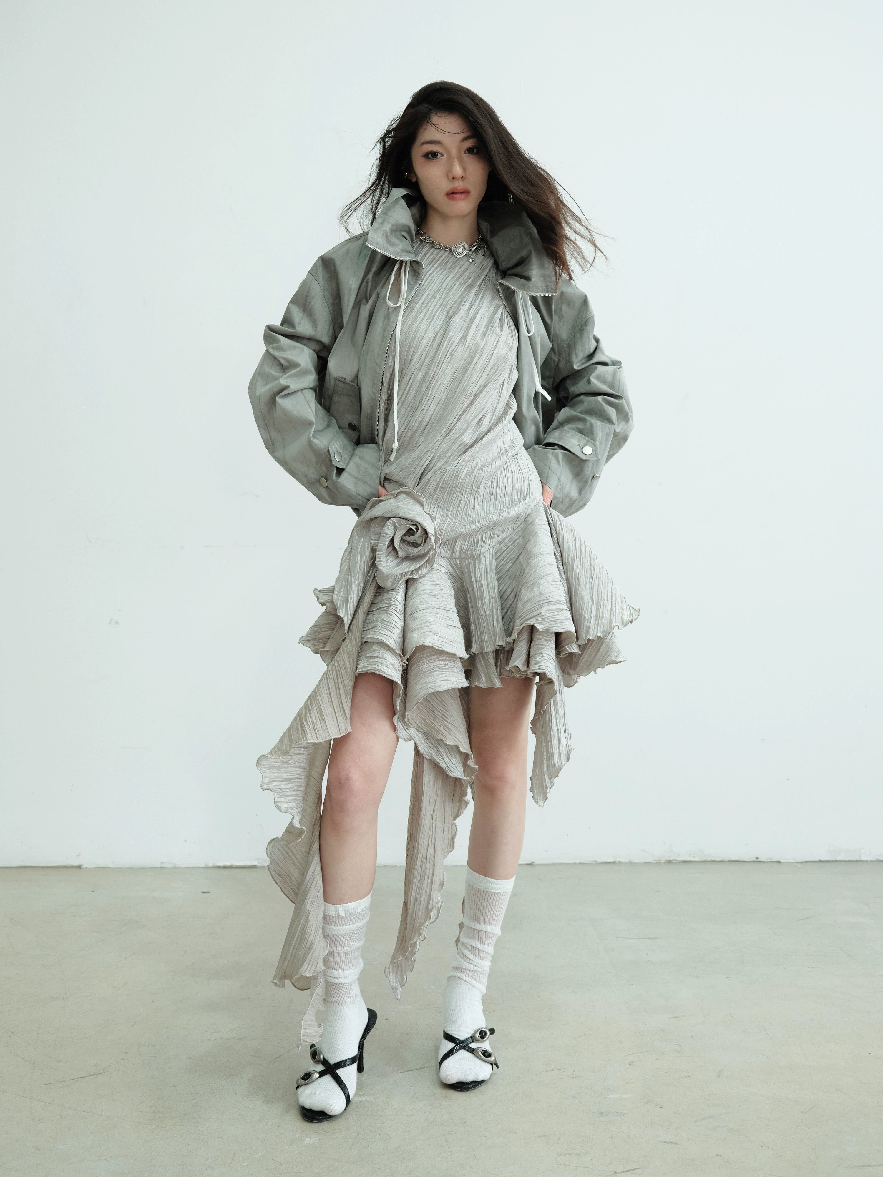 Lightweight Hooded Zip-Up Metallic Bomber Jacket