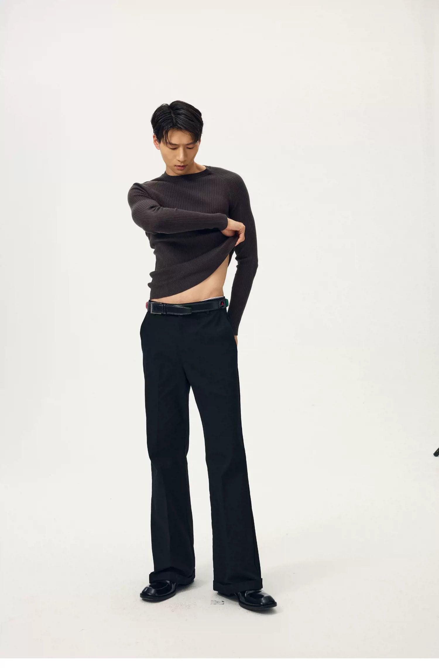 Charcoal Contour Ribbed Knit Sweater