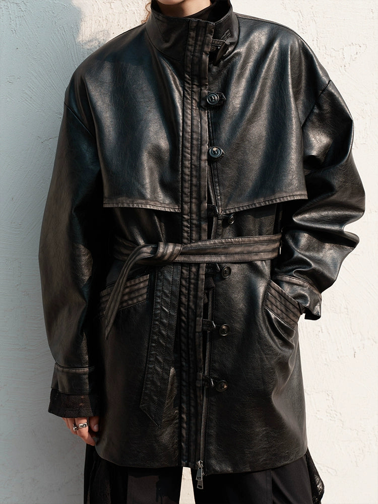 Patina Leather Belted Jacket