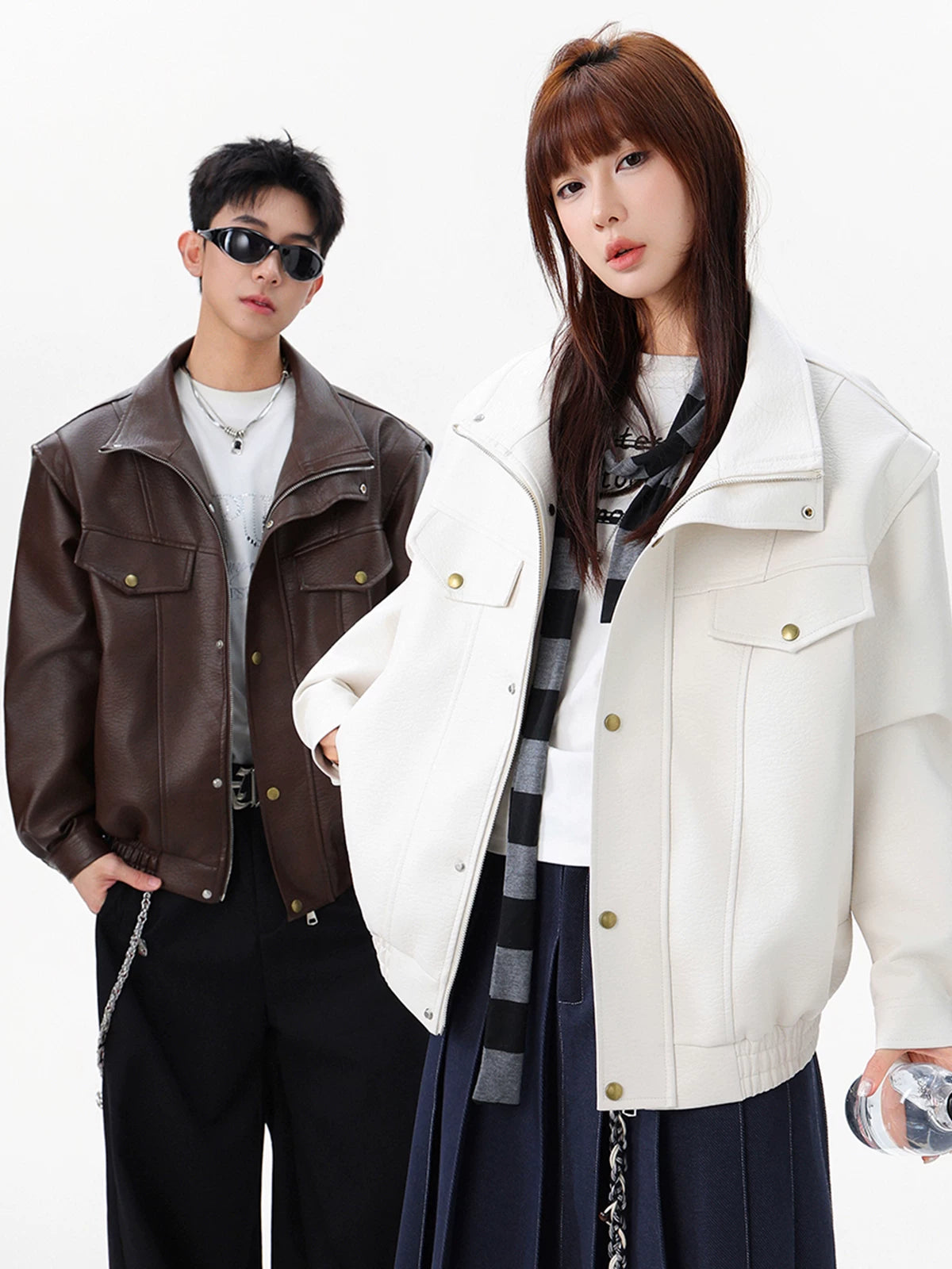 Alloy Stand‑Collar Leather Jacket