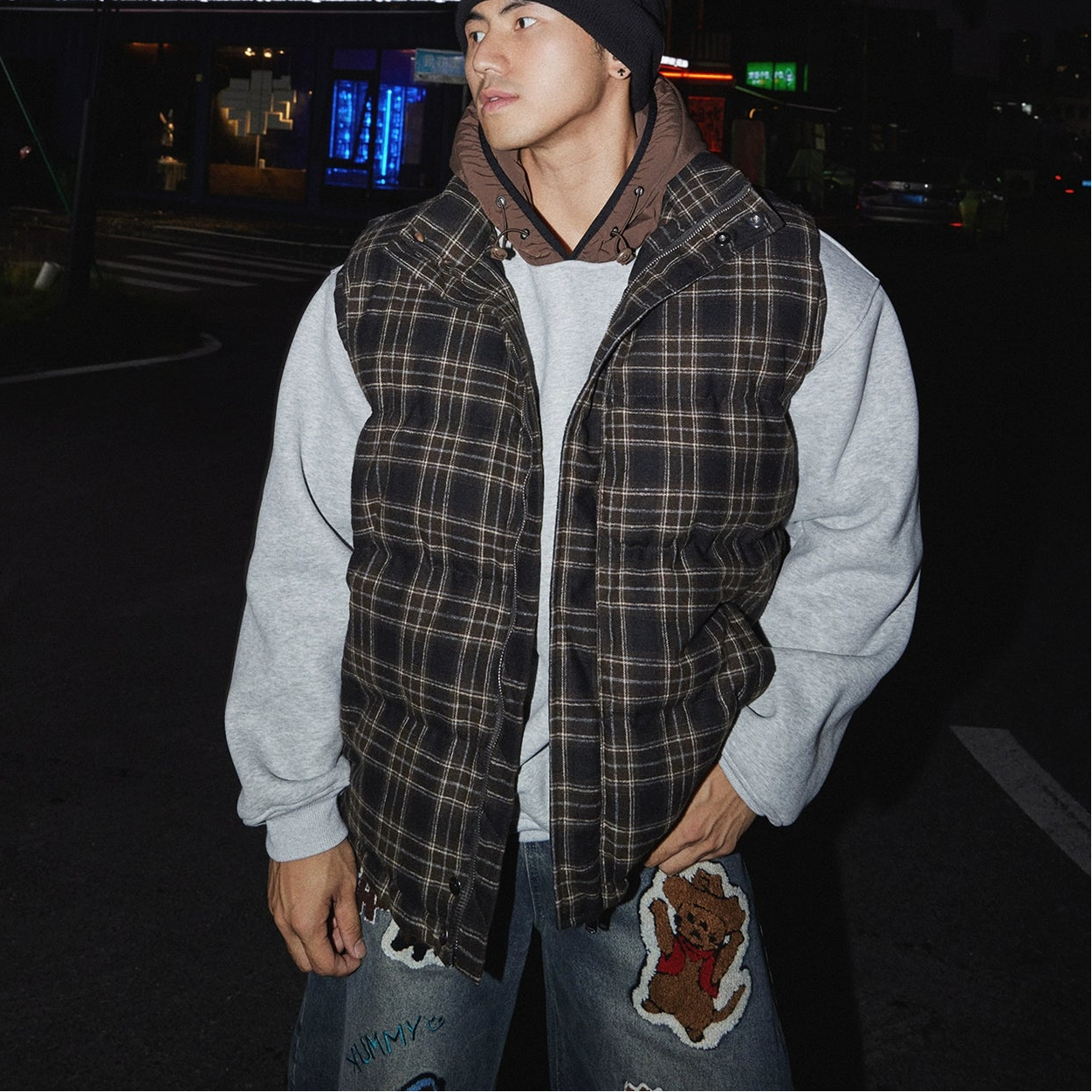 Grid Plaid Puffer Vest