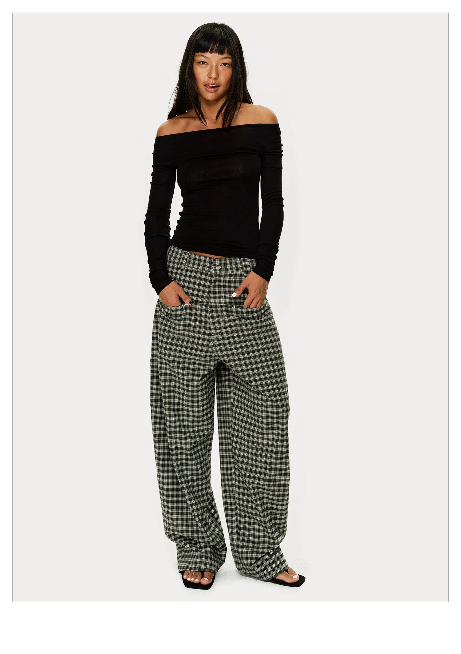 Grey and Black Checkered Loose Casual Pants