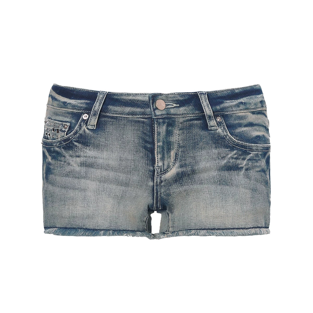 Rogue Crest Studded Cutoff Denim Shorts