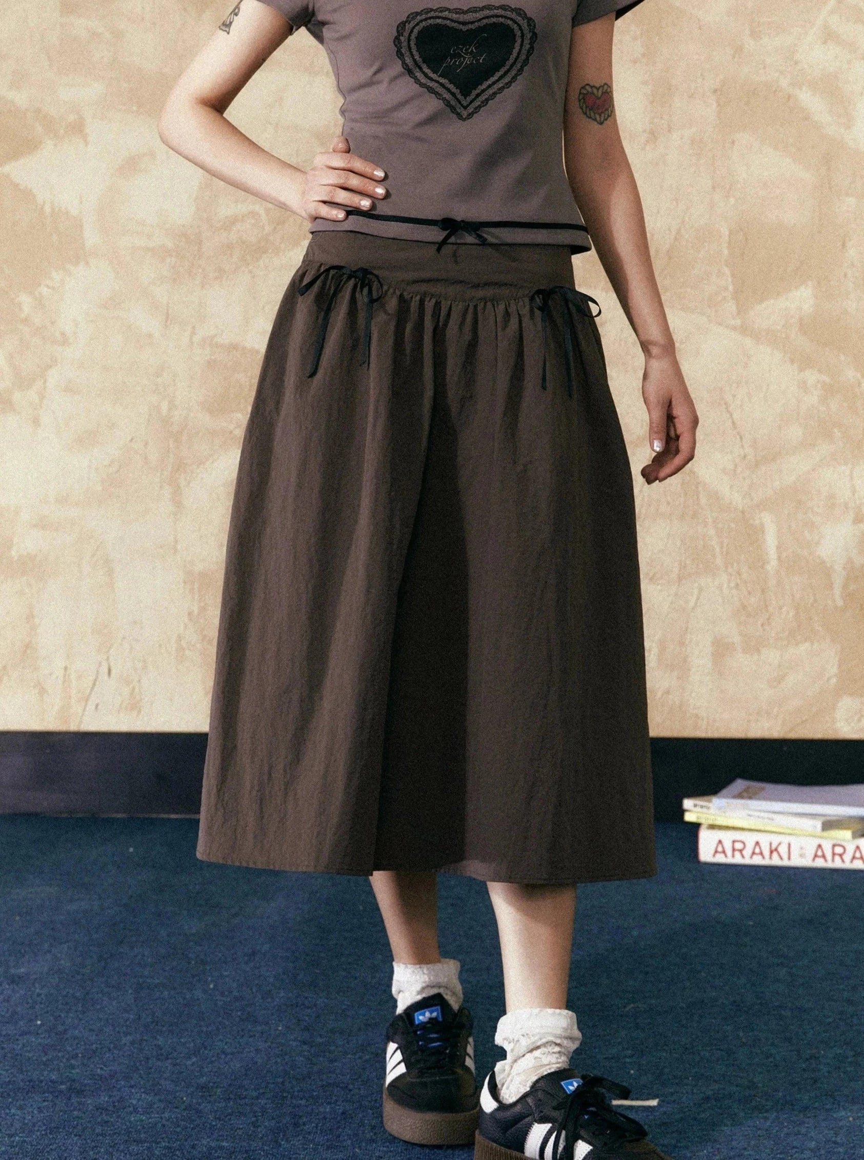 American Retro Mid Length Brown Skirt - chiclara