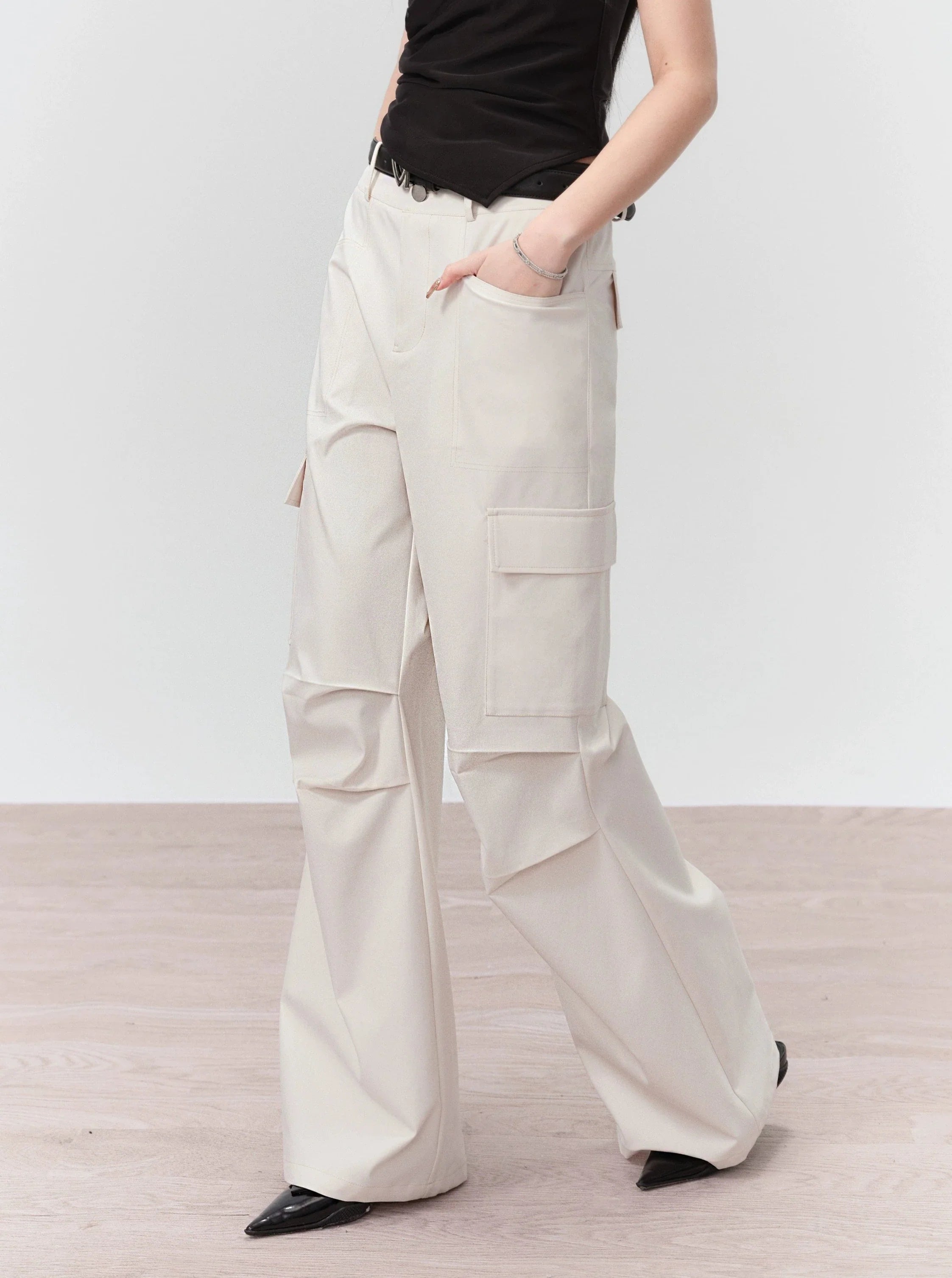 High-Waisted Flared Cargo Pants