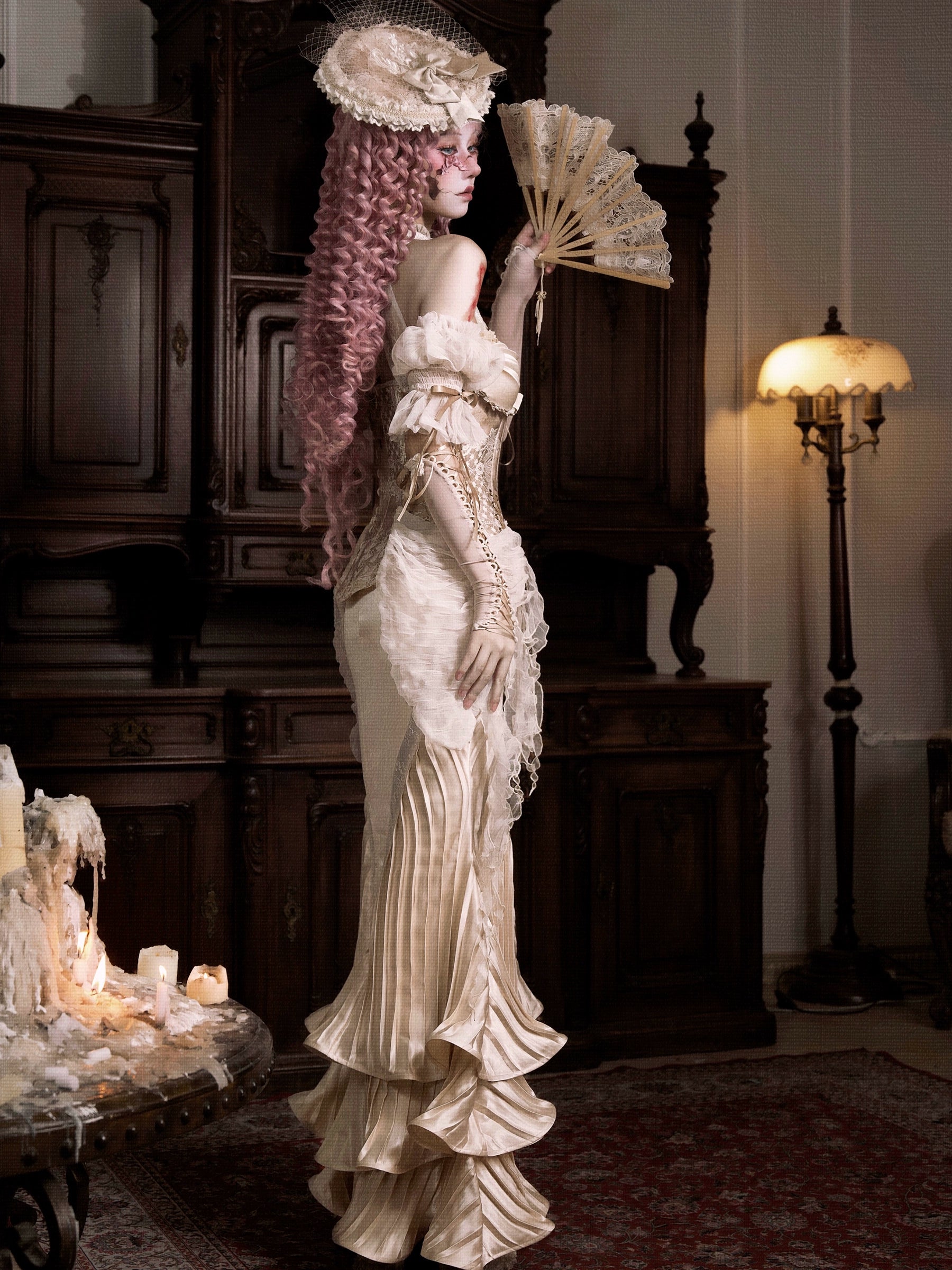 Ivory Satin Ruffled Mermaid Skirt