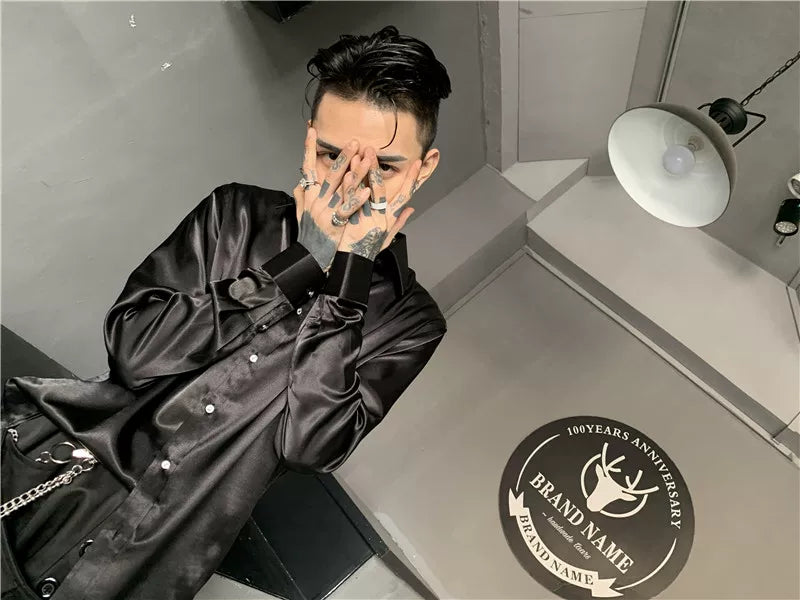 Noir Luxe Liquid Satin Button‑Up Shirt