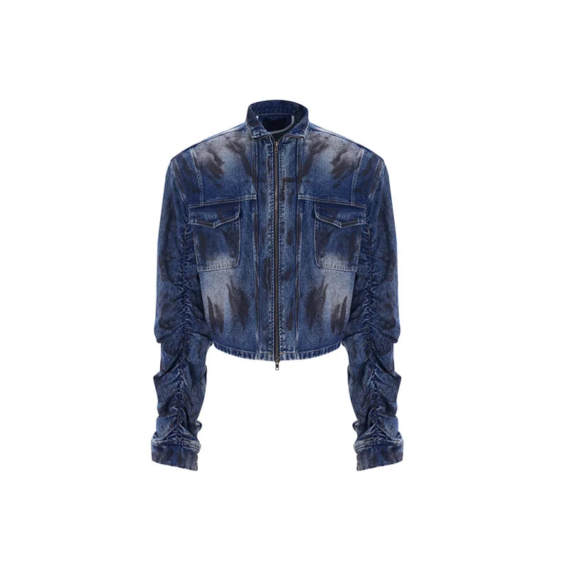 Washed Denim Stand Neck Jacket and Jeans Setup