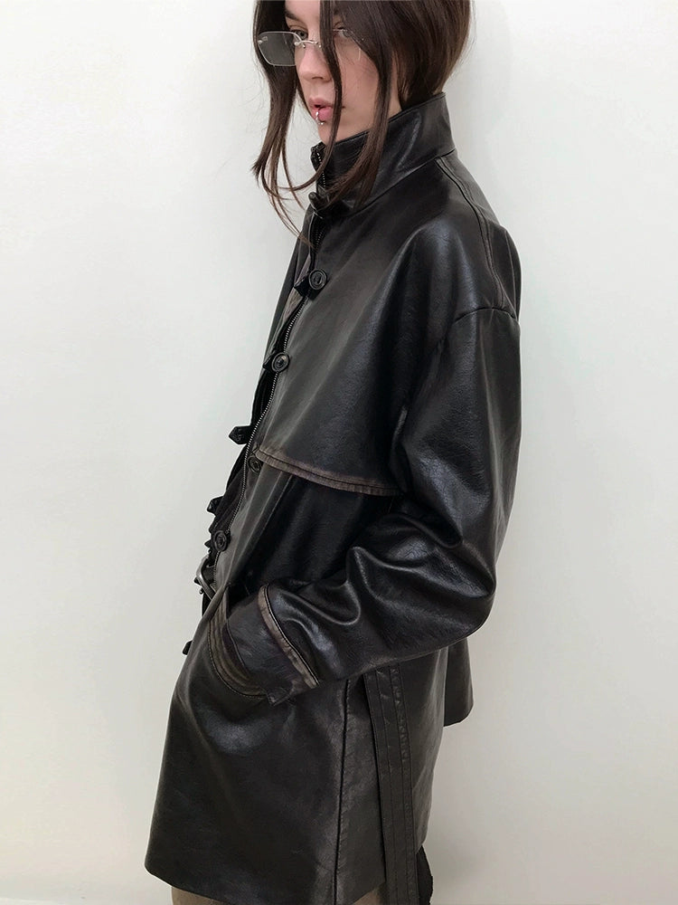 Patina Leather Belted Jacket