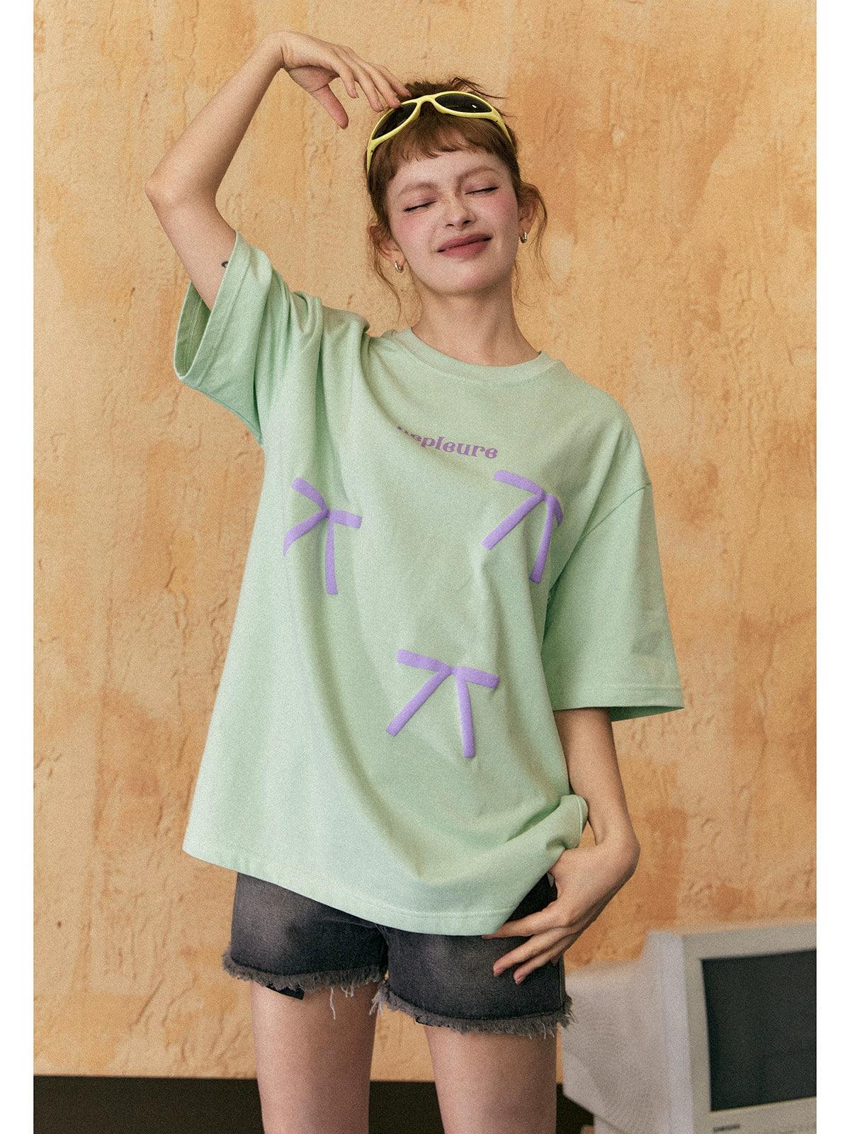 Ezek Neplaura Bow Print Oversized T-Shirt - Unisex Graphic Tee