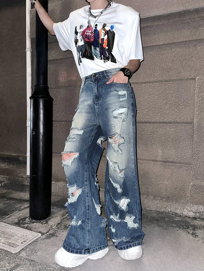 Ruinwave Super-Distressed Wide Cargo Jeans