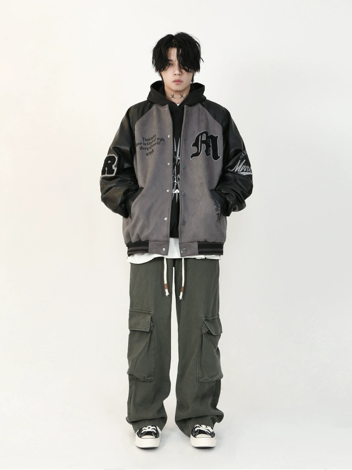 Monochrome Script Varsity Bomber Jacket