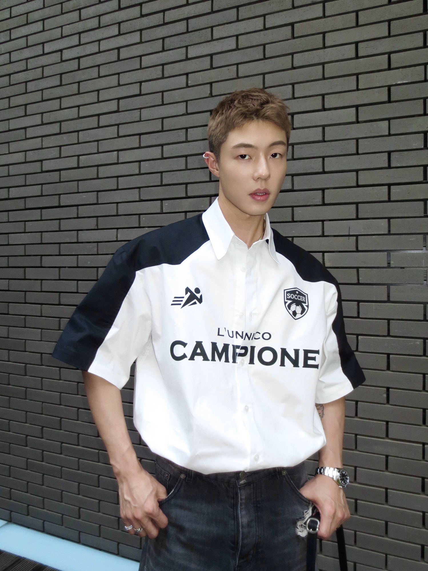 White Sports Logo Polo Shirt Jersey